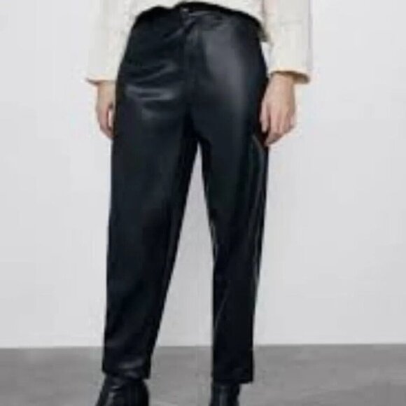 Zara Faux Leather High Waisted Pants Black M - Picture 4 of 15